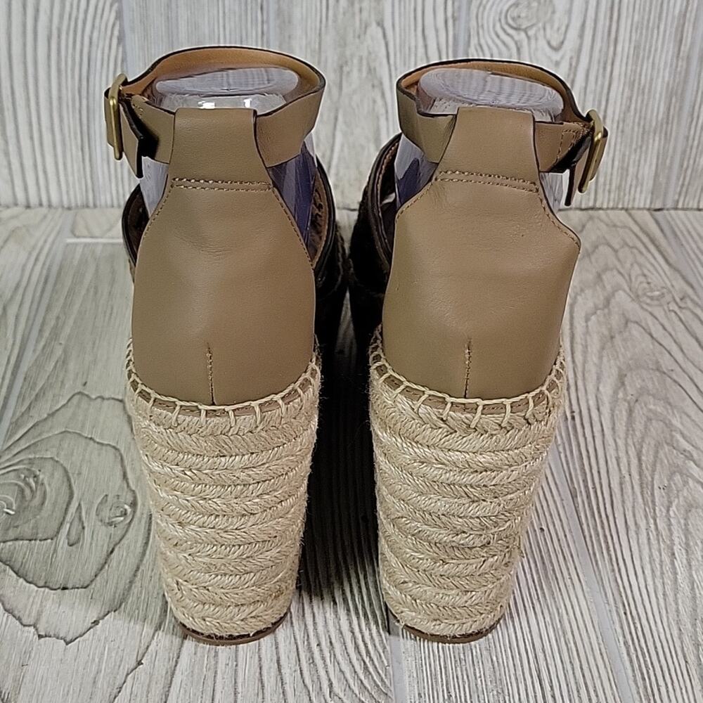 Tory Burch Basketweave Espadrille Wedge Leather Sandals Womens 10.5 NEW - Picture 5 of 15